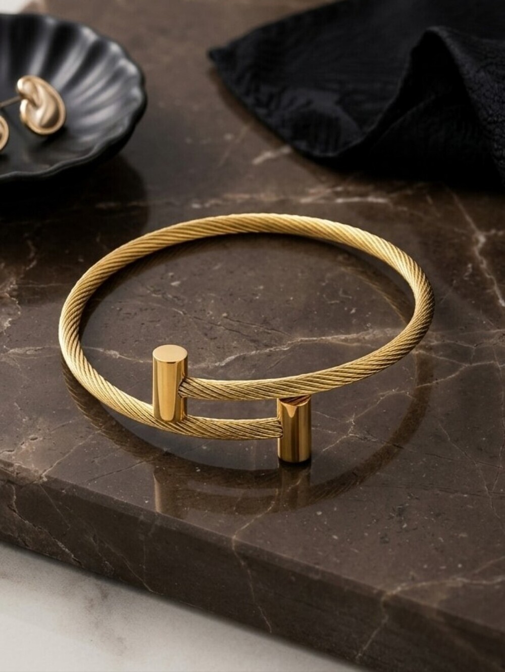 18K Gold Plated Cable Cuff Bracelet Adjustable Twisted Wire Bangle Unisex 7.5"